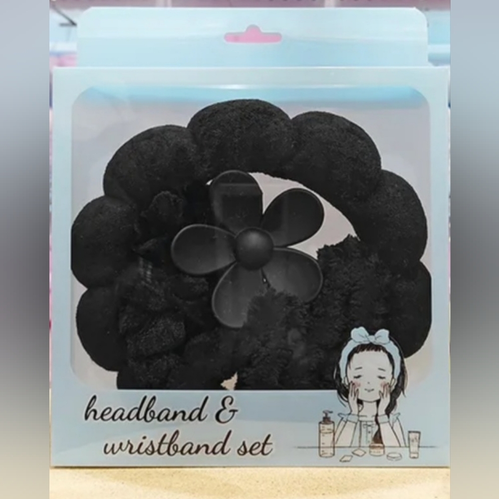 Black Headband and Wristband Set